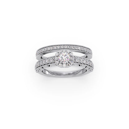 Round Solitaire Diamond Stackable Ring with Side Diamonds