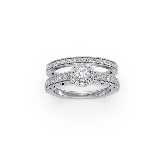 Round Solitaire Diamond Stackable Ring with Side Diamonds