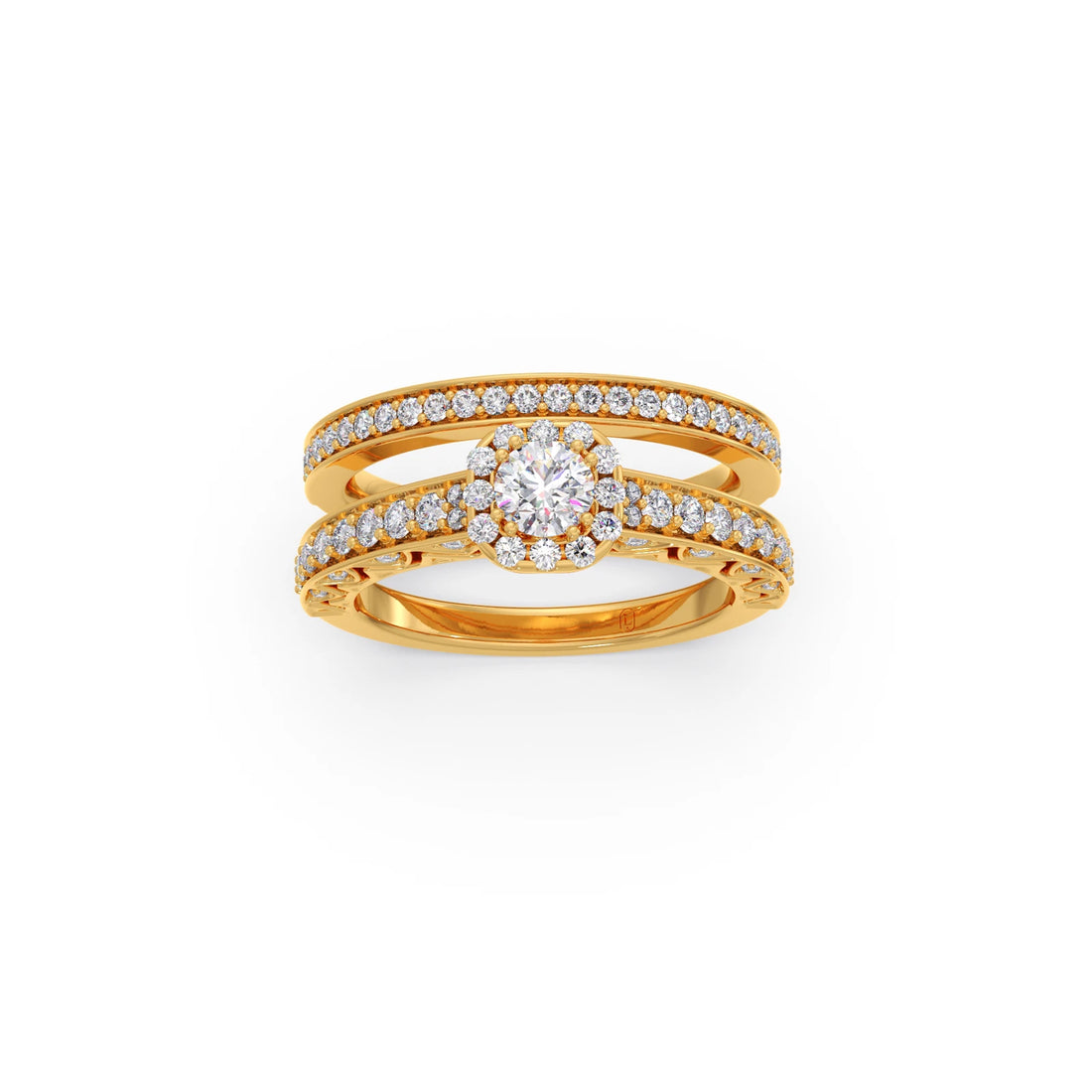 Round Solitaire Diamond Stackable Ring with Side Diamonds