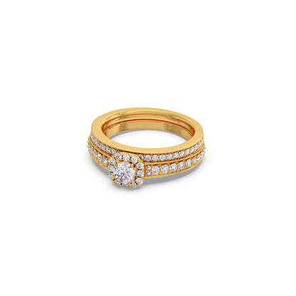 Round Solitaire Diamond Stackable Ring with Side Diamonds