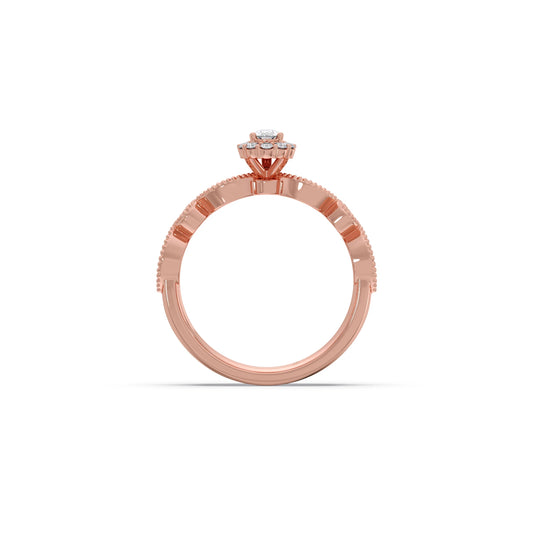 Pear Shaped and Halo Round Diamond Stackable Engagement Ring