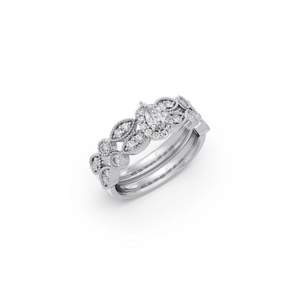 Pear Shaped and Halo Round Diamond Stackable Engagement Ring