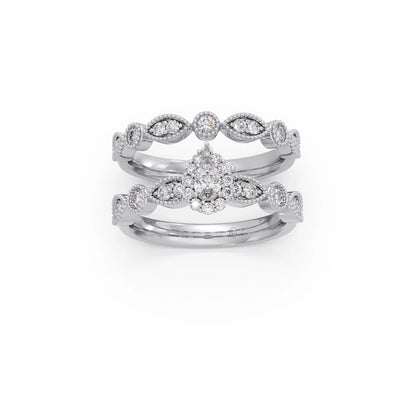 Pear Shaped and Halo Round Diamond Stackable Engagement Ring