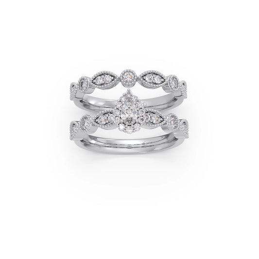 Pear Shaped and Halo Round Diamond Stackable Engagement Ring