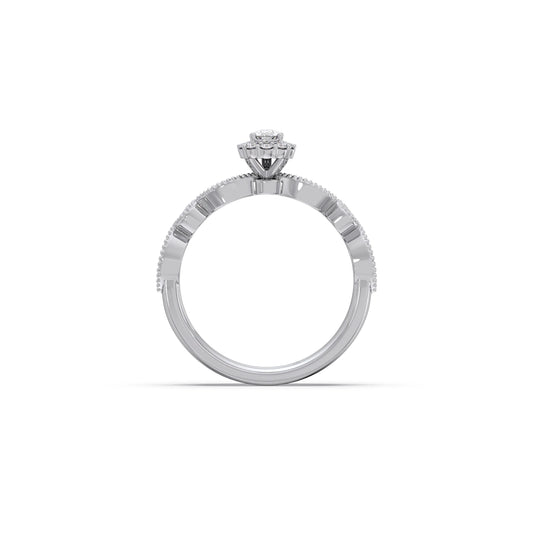 Pear Shaped and Halo Round Diamond Stackable Engagement Ring