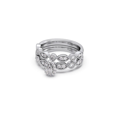 Pear Shaped and Halo Round Diamond Stackable Engagement Ring