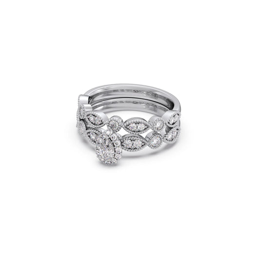 Pear Shaped and Halo Round Diamond Stackable Engagement Ring
