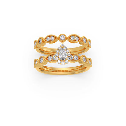 Pear Shaped and Halo Round Diamond Stackable Engagement Ring