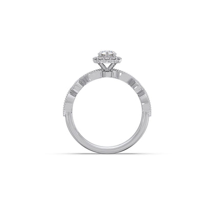 Round Solitaire with Floral Diamond Accent Stackable Ring Set