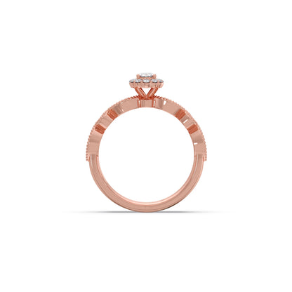 Oval Solitaire with Round Diamond Leaf Accents Stackable Ring