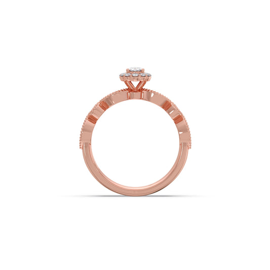 Oval Solitaire with Round Diamond Leaf Accents Stackable Ring