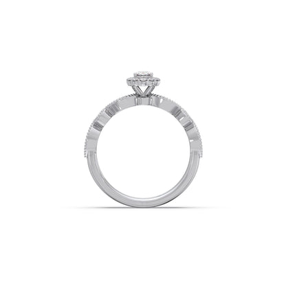 Oval Solitaire with Round Diamond Leaf Accents Stackable Ring