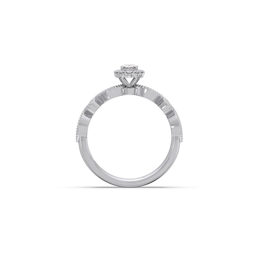 Oval Solitaire with Round Diamond Leaf Accents Stackable Ring