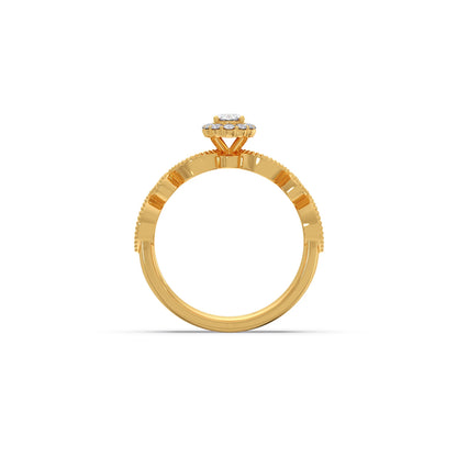 Oval Solitaire with Round Diamond Leaf Accents Stackable Ring