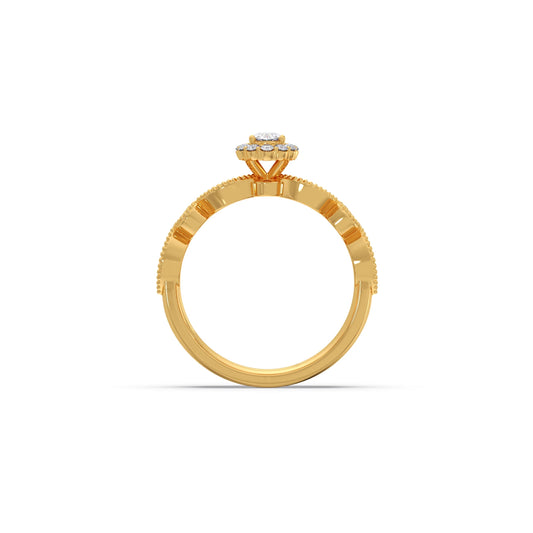 Oval Solitaire with Round Diamond Leaf Accents Stackable Ring