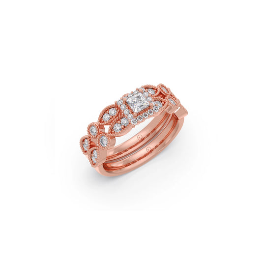Princess Solitaire with Round Diamond Cluster Stackable Ring