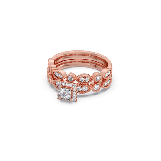 Princess Solitaire with Round Diamond Cluster Stackable Ring