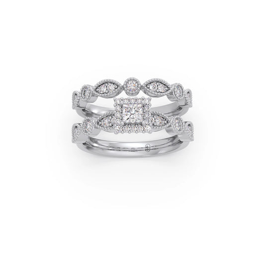 Princess Solitaire with Round Diamond Cluster Stackable Ring