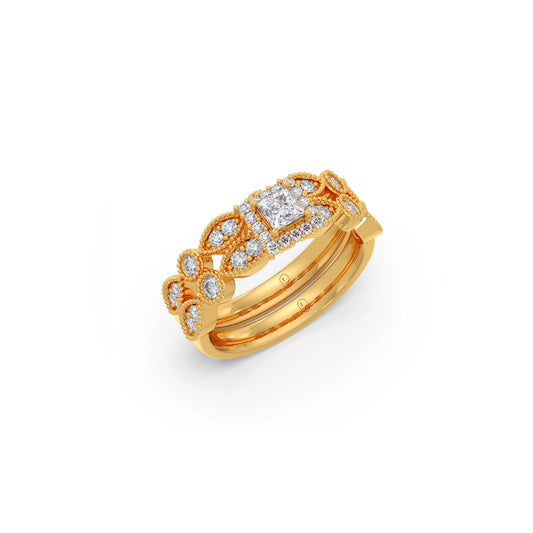Princess Solitaire with Round Diamond Cluster Stackable Ring
