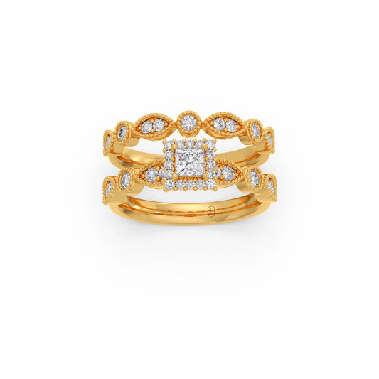 Princess Solitaire with Round Diamond Cluster Stackable Ring