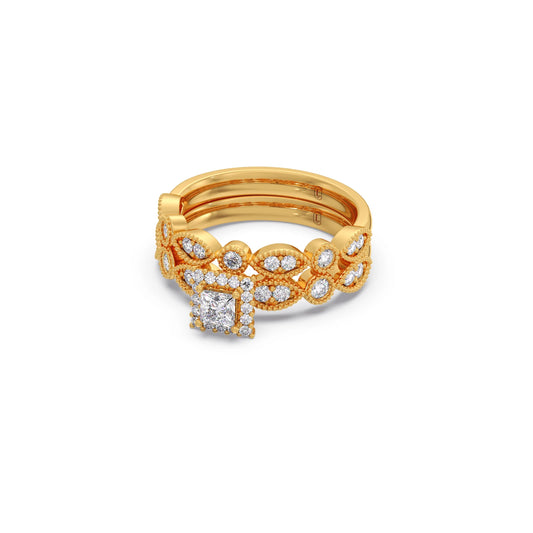 Princess Solitaire with Round Diamond Cluster Stackable Ring
