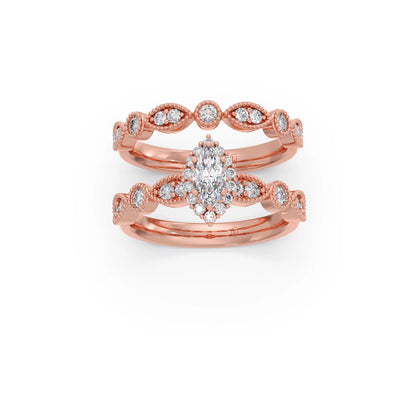 Marquise Solitaire with Round Diamond Petal Accents Stackable Ring