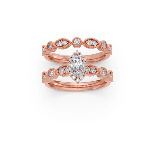 Marquise Solitaire with Round Diamond Petal Accents Stackable Ring