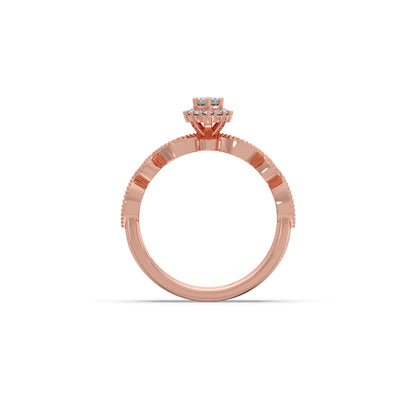 Marquise Solitaire with Round Diamond Petal Accents Stackable Ring