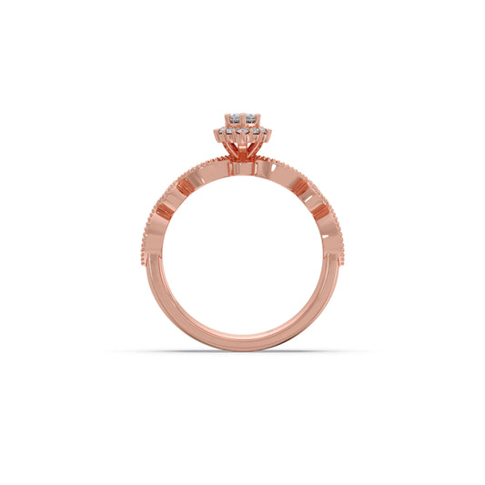 Marquise Solitaire with Round Diamond Petal Accents Stackable Ring