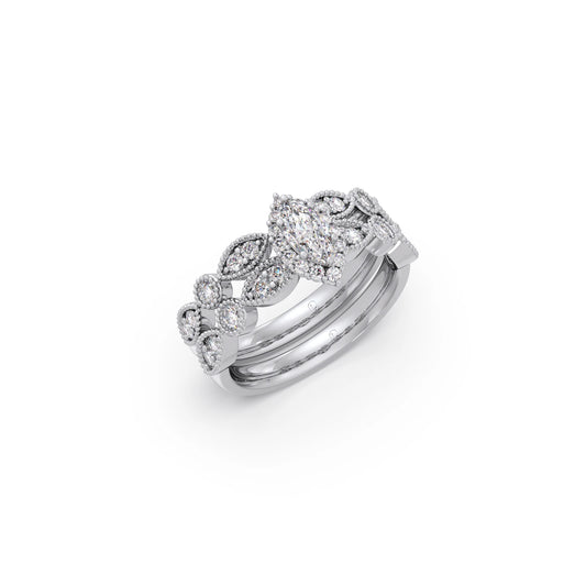 Marquise Solitaire with Round Diamond Petal Accents Stackable Ring