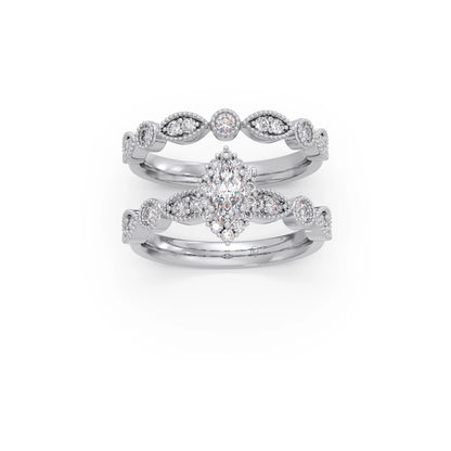 Marquise Solitaire with Round Diamond Petal Accents Stackable Ring