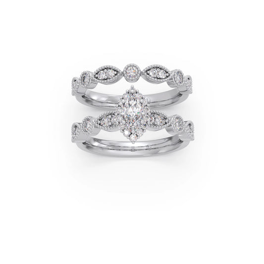 Marquise Solitaire with Round Diamond Petal Accents Stackable Ring