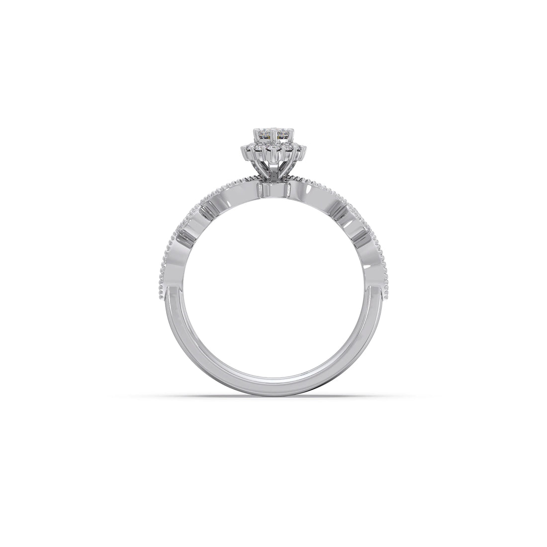 Marquise Solitaire with Round Diamond Petal Accents Stackable Ring