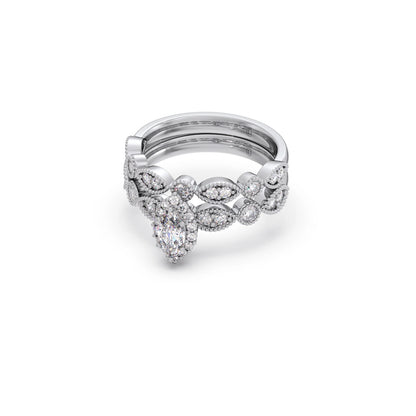 Marquise Solitaire with Round Diamond Petal Accents Stackable Ring