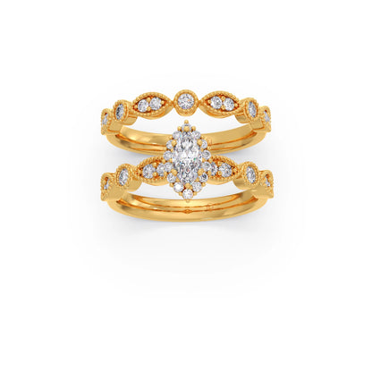 Marquise Solitaire with Round Diamond Petal Accents Stackable Ring