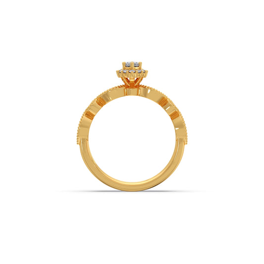 Marquise Solitaire with Round Diamond Petal Accents Stackable Ring