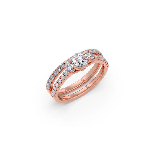 Three Round Solitaire Diamond Stackable Band with Side Diamond