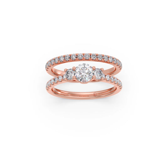 Three Round Solitaire Diamond Stackable Band with Side Diamond