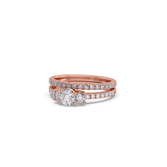 Three Round Solitaire Diamond Stackable Band with Side Diamond
