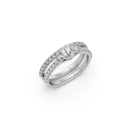 Three Round Solitaire Diamond Stackable Band with Side Diamond