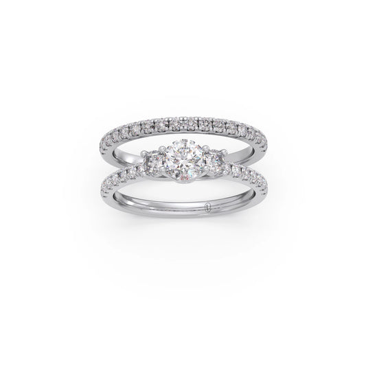 Three Round Solitaire Diamond Stackable Band with Side Diamond