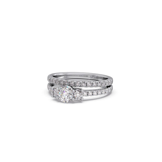 Three Round Solitaire Diamond Stackable Band with Side Diamond