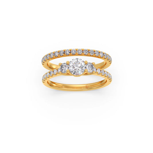 Three Round Solitaire Diamond Stackable Band with Side Diamond