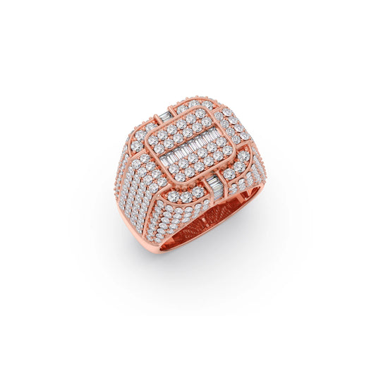 Baguette Center with Round Diamond Cluster Men's Ring