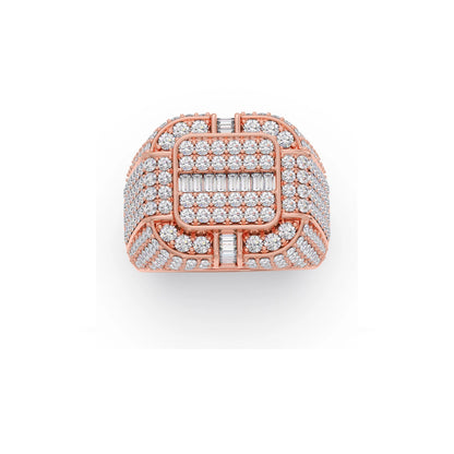 Baguette Center with Round Diamond Cluster Men's Ring