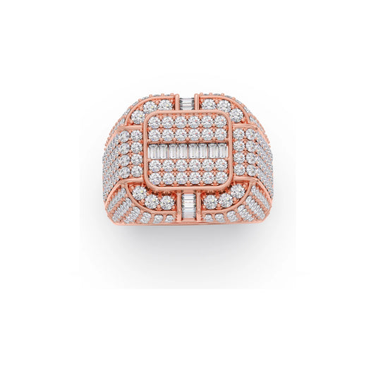 Baguette Center with Round Diamond Cluster Men's Ring