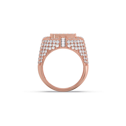 Baguette Center with Round Diamond Cluster Men's Ring