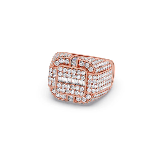 Baguette Center with Round Diamond Cluster Men's Ring