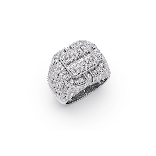 Baguette Center with Round Diamond Cluster Men's Ring