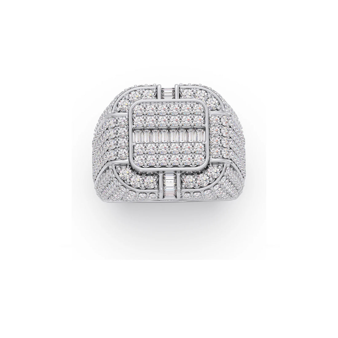 Baguette Center with Round Diamond Cluster Men's Ring